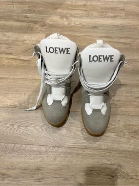 Loewe White & Grey High-Top Sneakers with Gum Sole